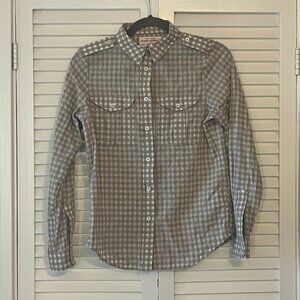 Filson buttondown shirt XS women plaid grey taupe beige